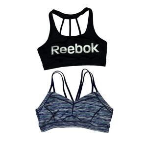 Zella | Reebok | 2 Pack Women's Medium Strappy Sports Bras Navy Blue and Black